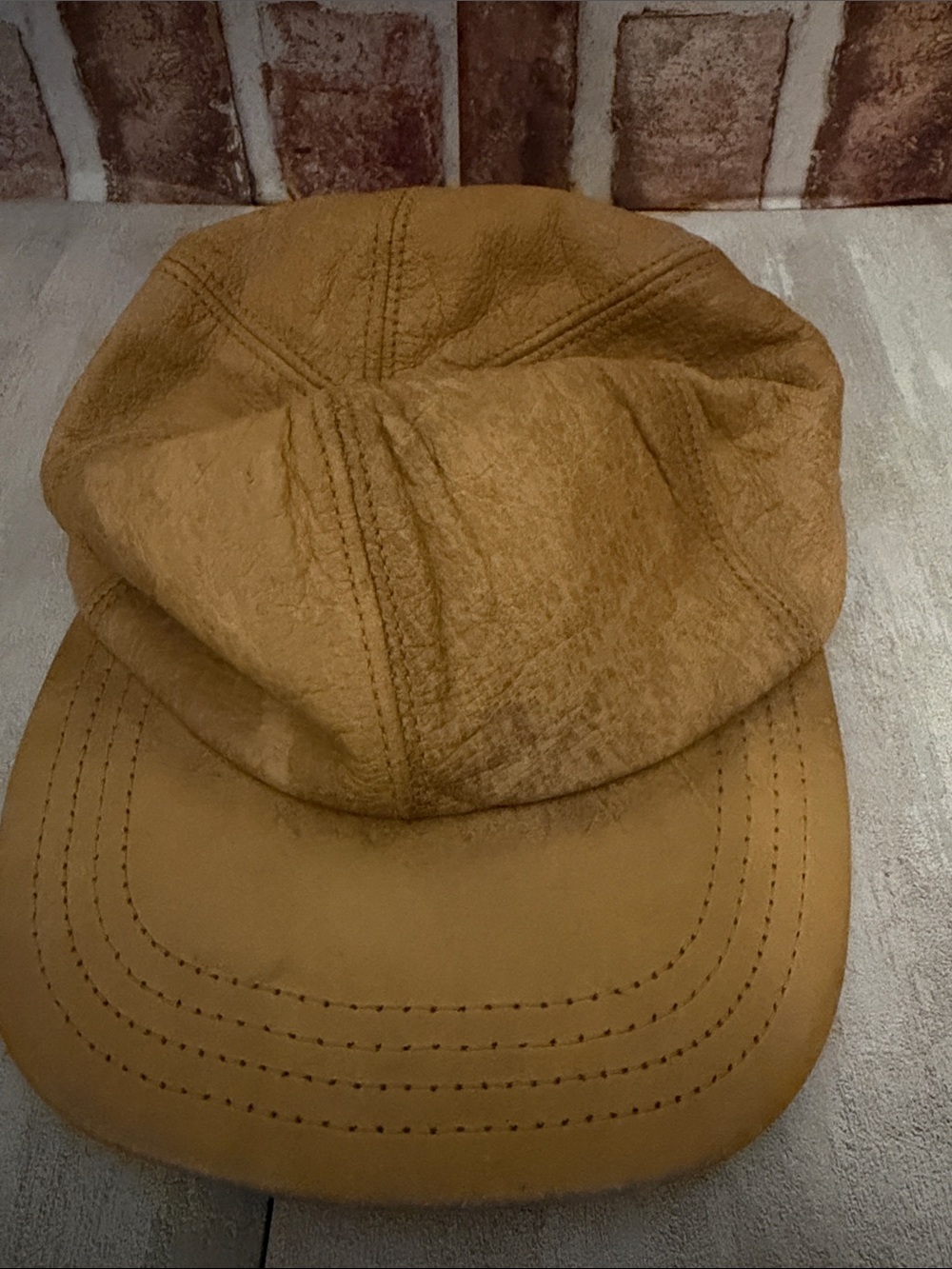 Men's Tan Leather-Look Cap - Casual Everyday Hat